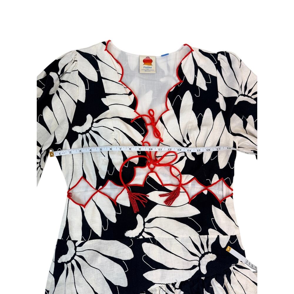 FARM Rio Cutout Tiered Linen Maxi Dress Tropical Boho Sz L - Picture 7 of 10